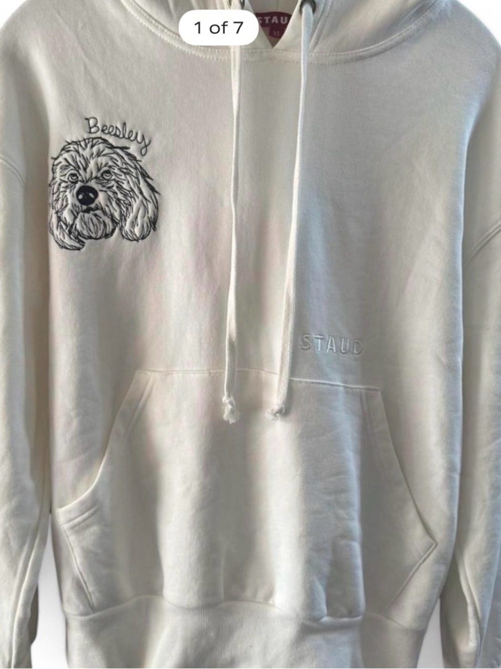 STAUD Off White NWT Hoodie with Black Dog Embroidery Sz XS (oversized)
